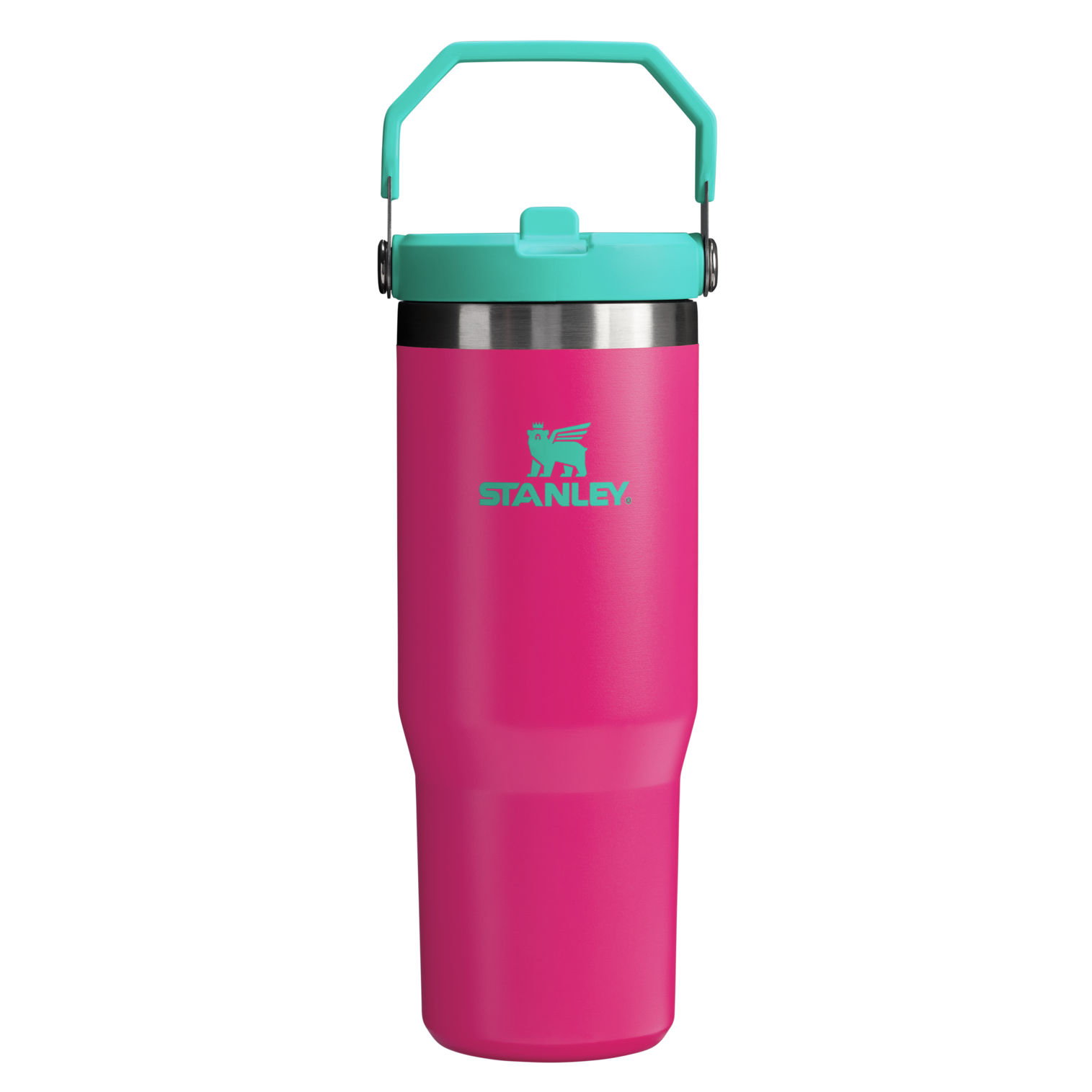 Stanley 30 OZ IceFlow Flip Straw Stainless Steel Tumbler In Passion Pink & Teal Lid
